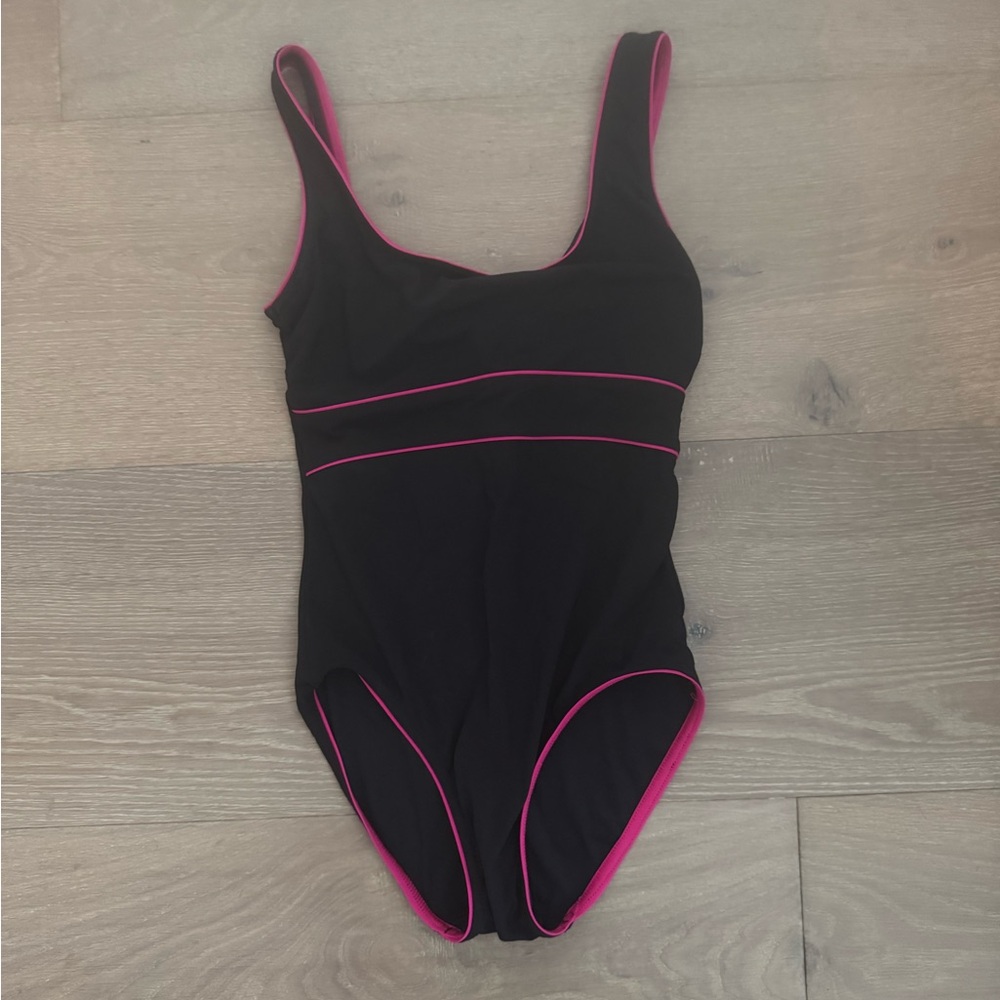 Black Swimsuit with Pink Trim